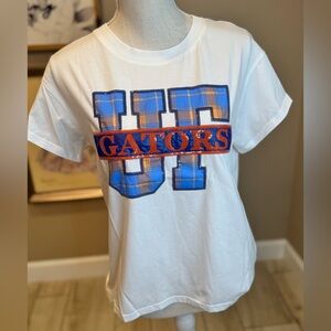 New! QUEEN OF SPARKLES Licensed Florida Gators Plaid Letter Tee Oversized XS